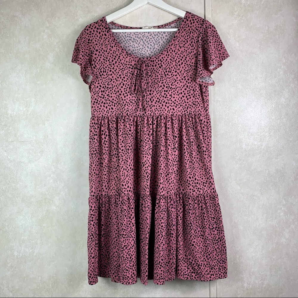 Jessica Simpson tiered shift dress pink Dalmatian spot print XLarge
